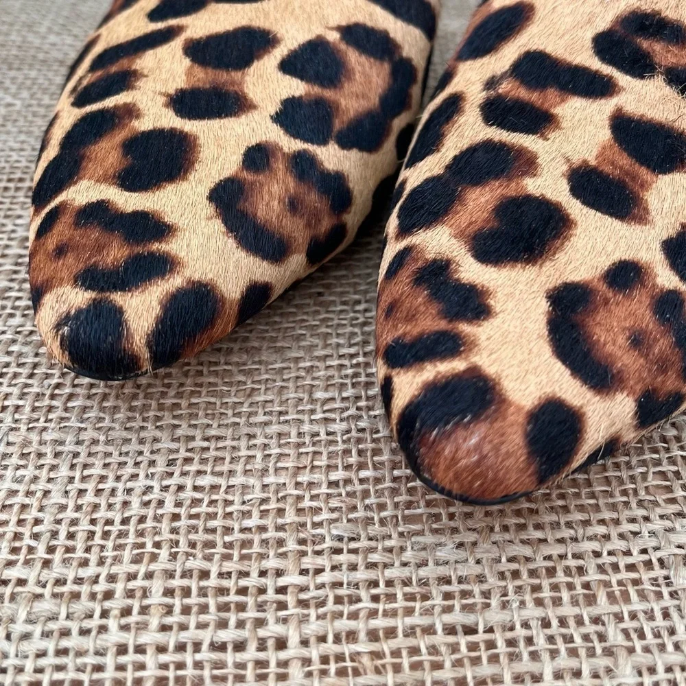 J. Crew Leopard Calf Hair Pointed Toe Flat Slides Size 5.5